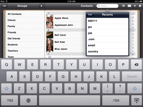 application ContactsP HD Ipad 2