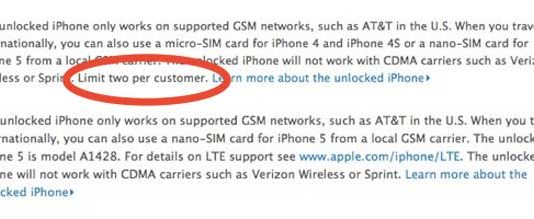Apple supprime la limite de deux iPhone 5 par personne pour les commandes