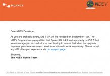 Nuance prévoit la sortie d’iOS 7 au 10 septembre dans un mail aux développeurs