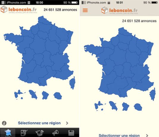 Leboncoin iOS: Nouvelle interface iOS 7 avec menu à gauche