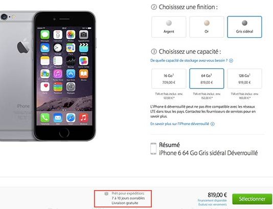iPhone 6 : Rupture de stock sur la version iPhone 6 Gris sidéral 64Go, livraison 7 à 10 jours