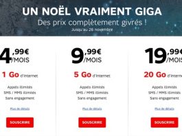 Bon Plan RED de SFR : Noël en fête avec 1Go d’internet 4G à 4,99€ et 20Go à 19,99€
