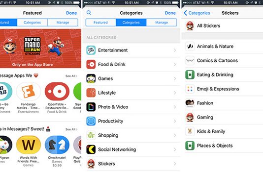 iOS 10 : Apple ajoute des catégories pour les extensions d’iMessage