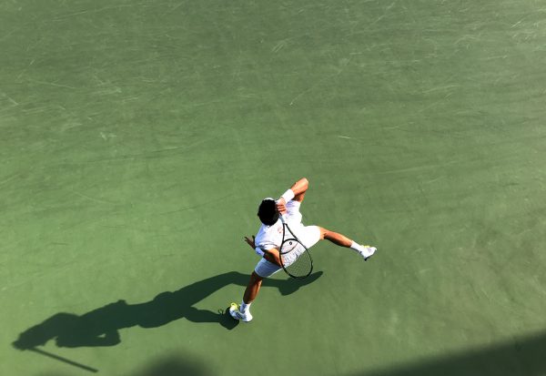 NEW YORK, NY - SEPTEMBER 08: Action of Men's Collegiate Invitational- Quarterfinal between Thai-Son Kwiatkowski (in white) and Michael Redlicki (both of USA) on Day Eleven of the 2016 US Open. Kwiatkowski defeated Redlicki. at the USTA Billie Jean King National Tennis Center on September 8, 2016 in Queens. (Landon Nordeman for ESPN)