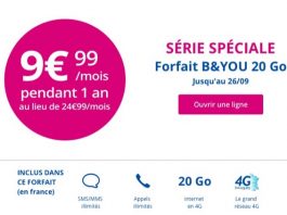Les Série Spéciale B&YOU 20Go à 9,99€/mois est de retour !