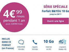 Bouygues Telecom : le forfait B&YOU 10Go à 4,99€/mois pendant 1 an