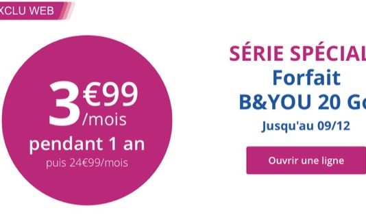Bouygues Telecom prolonge son forfait B&You 20 Go à 3,99 € jusqu’au 9 décembre