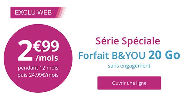 Bouygues prolonge son forfait illimité B&You 20Go à 2,99€