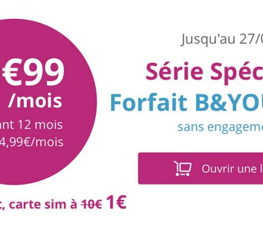 Bouygues, l’offre B&You 50Go d’Internet à 10€/mois valable jusqu’au 27 mai Bouygues, l'offre B&You 50Go d'Internet à 10€/mois valable jusqu'au 27 mai