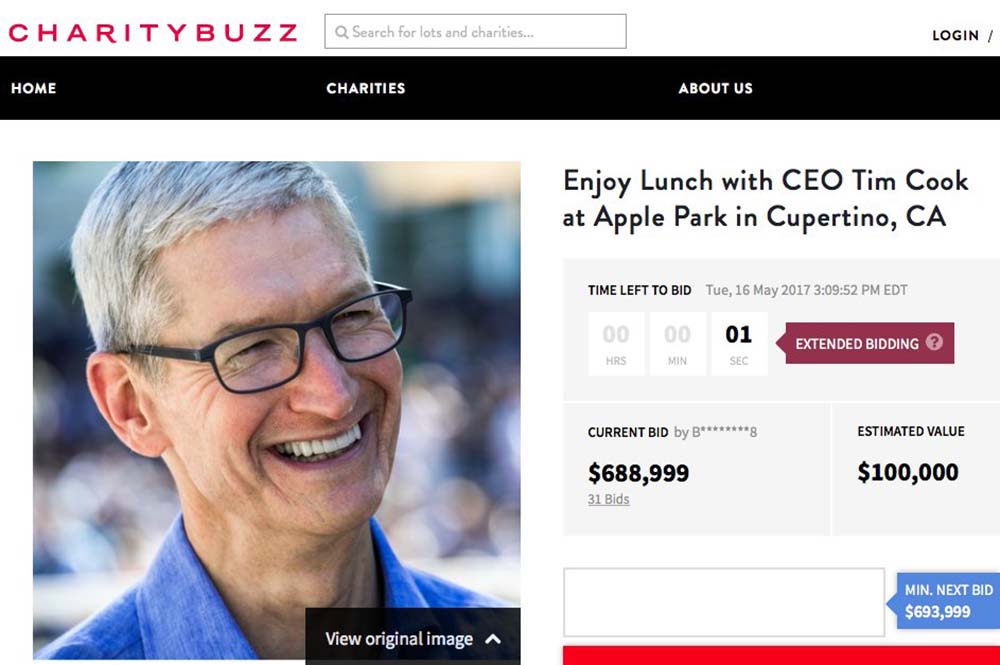 Charitybuzz : 688 999 dollars, c'est le prix pour déjeuner avec Tim Cook à l'Apple Park