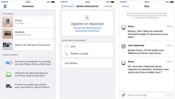 L'application Assistance Apple permet de planifier des réparations et plus