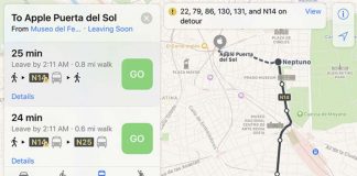 Apple Plans : les transports en commun débarquent à Madrid