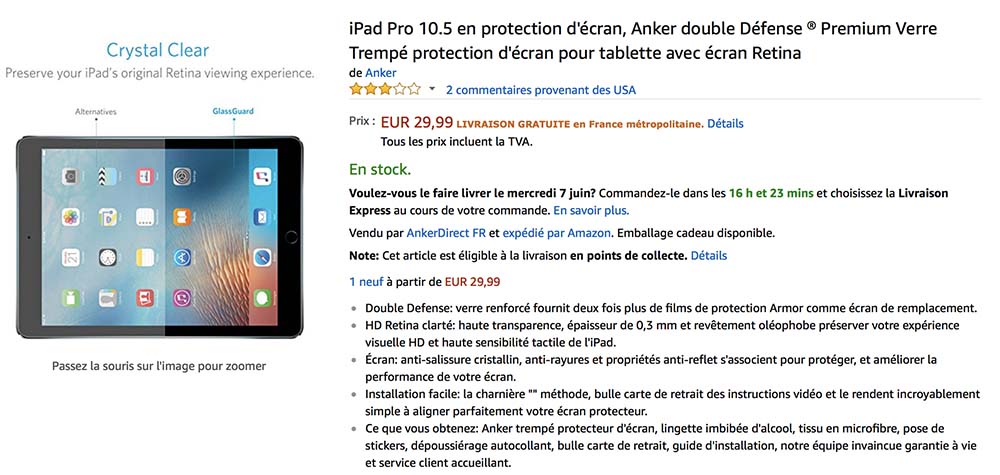 Une trace de l'iPad Pro 10,5 pouces par l'accessoiriste Anker sur Amazon