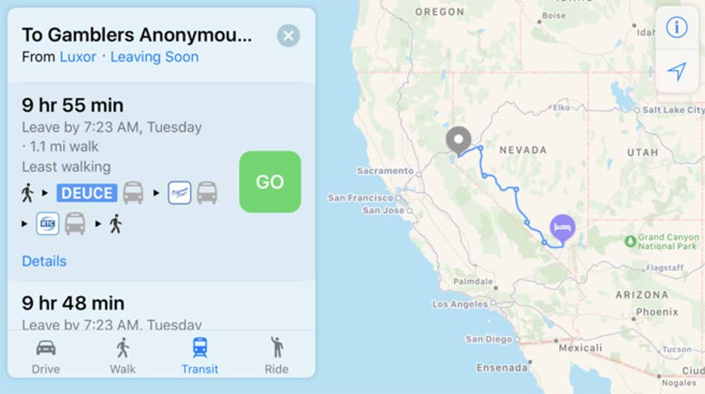 Apple Plans : les transports en commun disponibles dans le Nevada