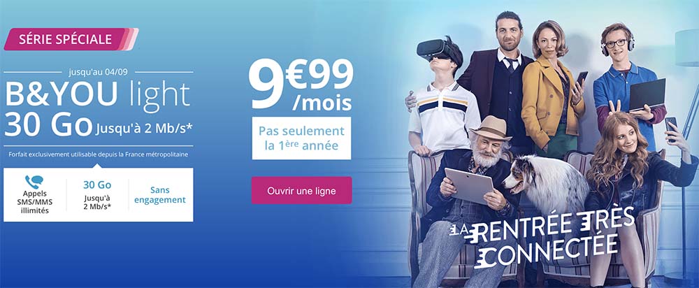 Bouygues prolonge son offre B&YOU light 30Go à 9,99€/mois