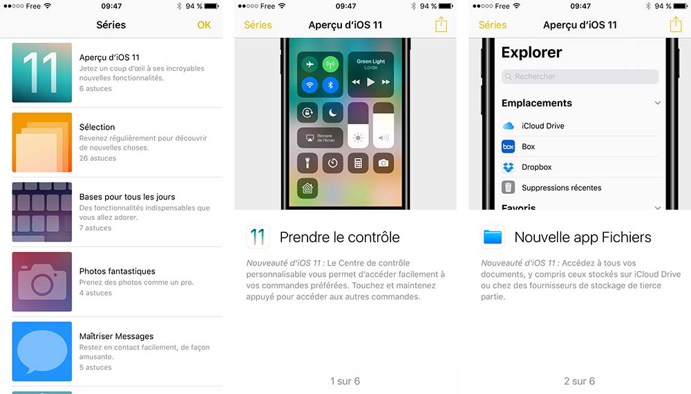 Apple propose des conseils d'utilisation pour iOS 11 dans l'app Astuces sous iOS 10