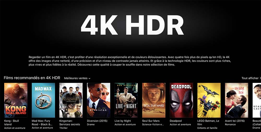 iTunes : Apple ajoute une section dédiée aux films 4K