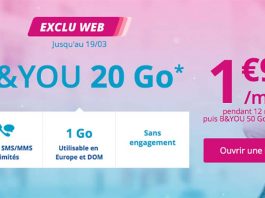 Bouygues : Série Spéciale B&You 20Go à seulement 1,99€ au lieu de 24,99€ !