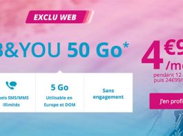 🔥Promo : Bouygues prolonge sa Série Spéciale B&You 50Go à 4.99€/mois