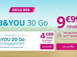 B&YOU : forfaits 20 Go à 4,99 €/mois & 30 Go à 9,99 €/mois