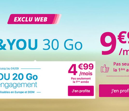 B&YOU : forfaits 20 Go à 4,99 €/mois & 30 Go à 9,99 €/mois