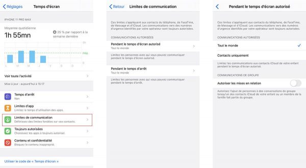 iOS 13.3 : Limites de communication