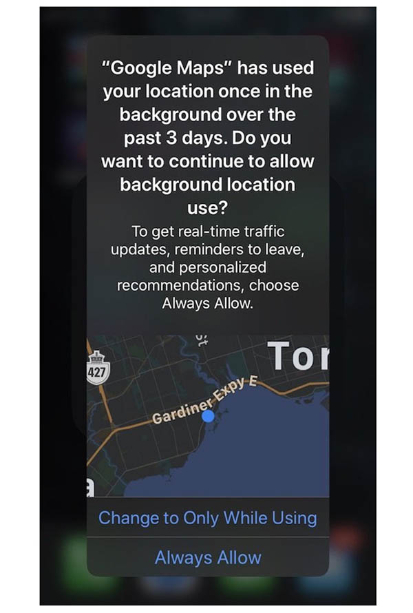 iOS 13 : rappels le suivi de localisation