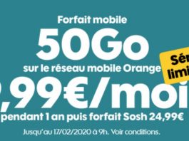 🔥Promo Sosh : forfait mobile 50Go à 9,99€/mois au lieu de 24,99€