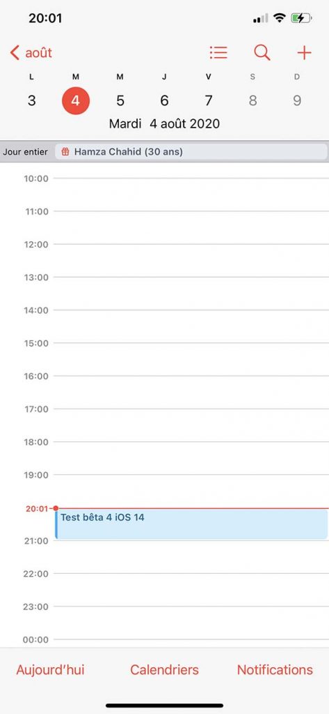 iOS 14 Calendrier