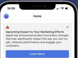 Avertissement Facebook Ios 14
