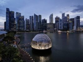Tim Cook parle de son premier produit Apple pour célébrer le 40e anniversaire de l’entreprise à Singapour apple nso marina bay sands aerial view