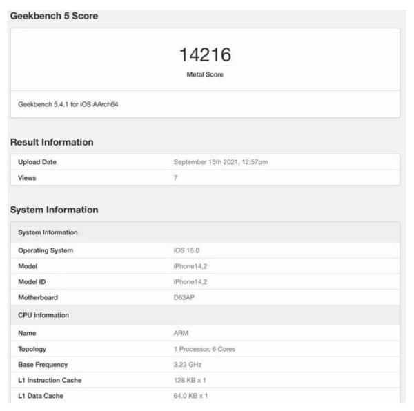 A15 Bionic, Geekbench iPhone 13