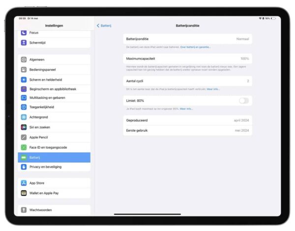 ipad air m2 ipad pro m4 menu battery health 2