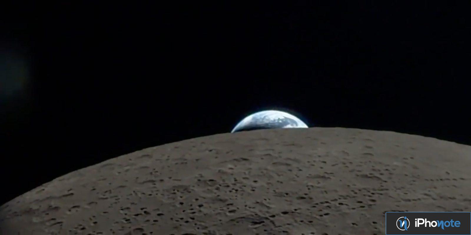 incroyable video iphone pro max montre terre couchant derriere lune