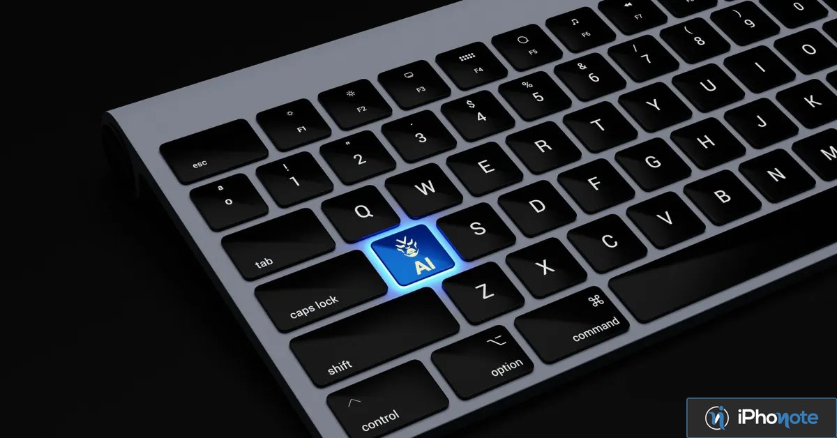 Clavier d’ordinateur avec touche AI illuminée en bleu