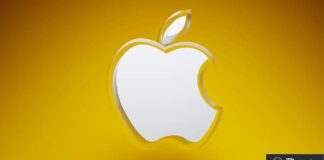 Logo Apple sur fond jaune