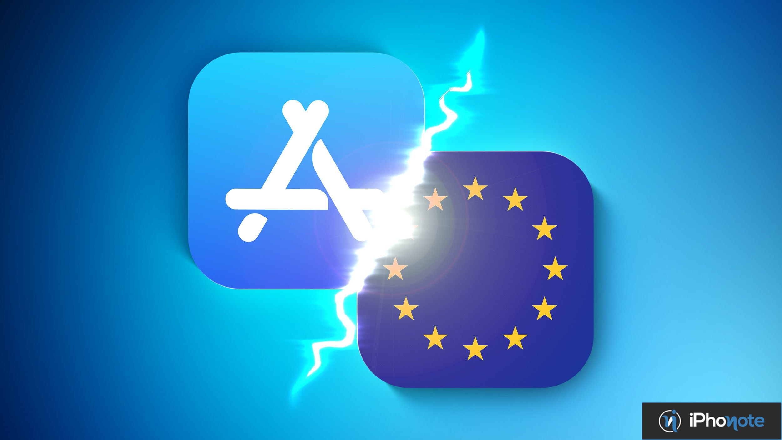 Icône de l’App Store face au drapeau de l’Union européenne