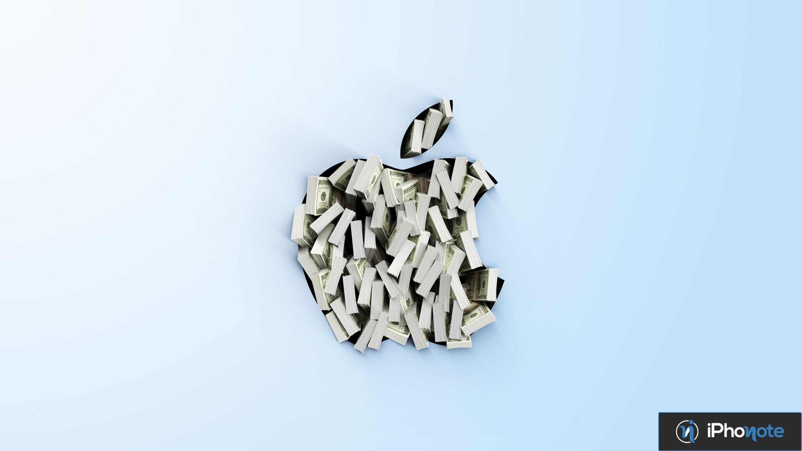 Logo Apple rempli de liasses de billets