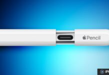 Apple Pencil blanc avec port USB-C visible
