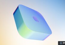 Rendu 3D d’un boîtier Apple TV 4K bleu