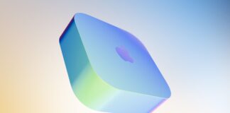 Rendu 3D d’un boîtier Apple TV 4K bleu