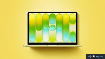 MacBook jaune affiché sur fond jaune