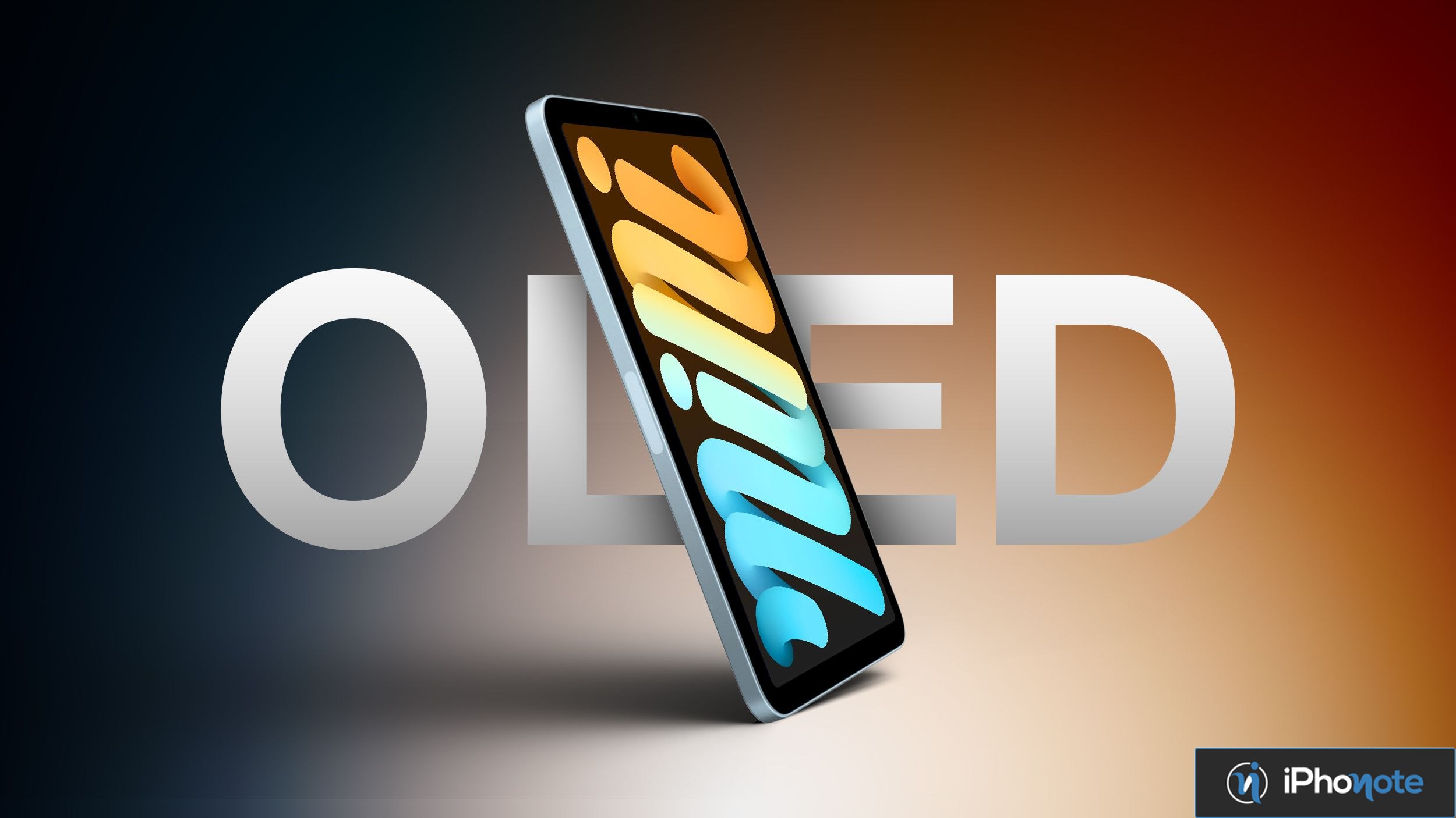 Rendu d’un iPad mini OLED incliné sur fond dégradé