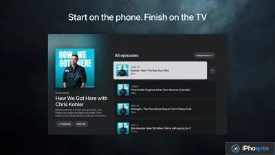 Interface Apple TV d’un podcast dans Pocket Casts