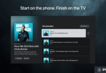 Interface Apple TV d’un podcast dans Pocket Casts
