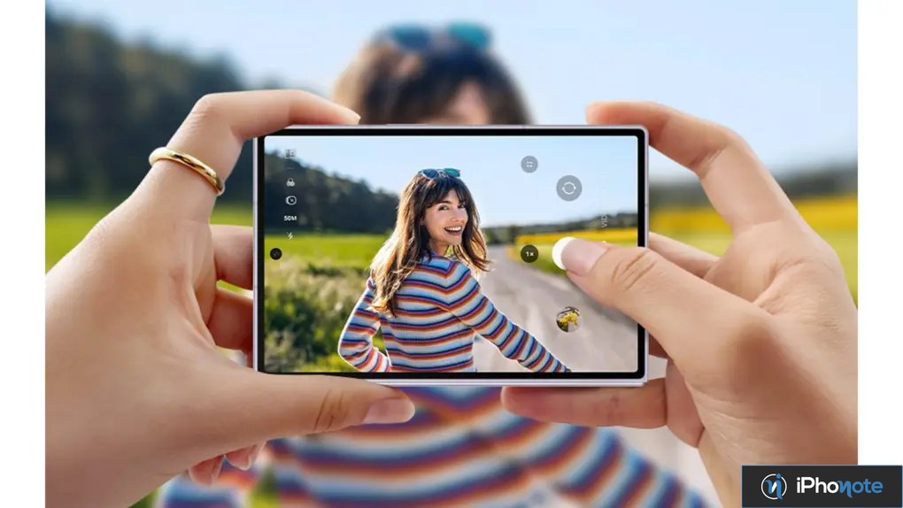 Personne tenant un smartphone pliable pour prendre une photo
