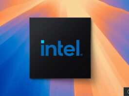 Logo Intel sur fond graphique coloré