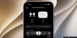Capture d’écran des réglages AirPods Pro avec mode adaptatif
