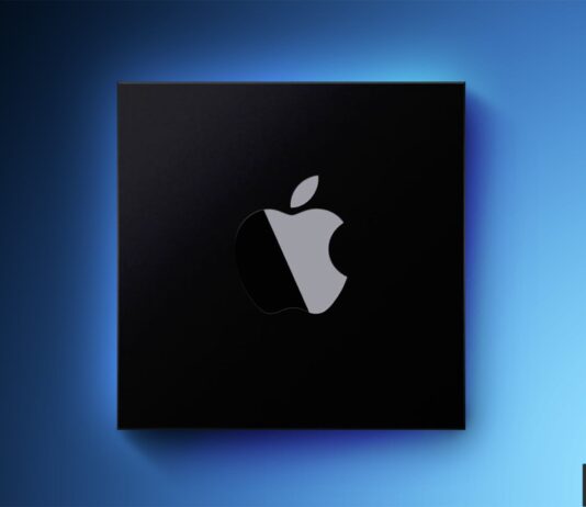 Mac mini Apple Silicon sur fond bleu