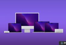 Gamme de Mac Apple sur fond violet